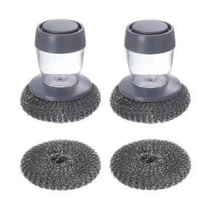 Steel Wool Scrubber with Soap Dispenser for Dish Sink Pan Stove Kitchen, Stainless Dishwashing Scouring Pad, Dispensing Heavy Duty Brush Scourer Cast Iron 2+2 Steel Wool Scrubber with Soap Dispenser for Dish Sink Pan Stove Kitchen, Stainless Dishwashing Scouring Pad, Dispensing Heavy Duty Brush Scourer Cast Iron 2+2