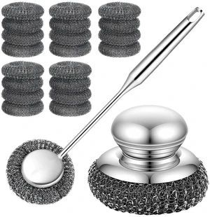 Heavy Duty Steel Wool Scrubber with Handle Set Bulk, 22 Pcs Stainless Steel Scrubber Brush Set 1 Long Brushes, 1 Short Brushes, 20 Replaceable Pads for Home Cooks, BBQ Enthusiasts, Kitchen Heavy Duty Steel Wool Scrubber with Handle Set Bulk, 22 Pcs Stainless Steel Scrubber Brush Set 1 Long Brushes, 1 Short Brushes, 20 Replaceable Pads for Home Cooks, BBQ Enthusiasts, Kitchen
