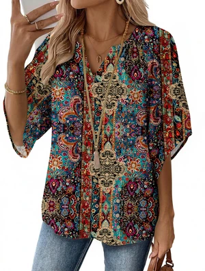 Zeagoo 3/4 Sleeve Shirts for Women V Neck Spring Tops Floral Print Blouse | Beach Vacation Outfits Boho Multicolor XL Zeagoo 3/4 Sleeve Shirts for Women V Neck Spring Tops Floral Print Blouse | Beach Vacation Outfits Boho Multicolor XL