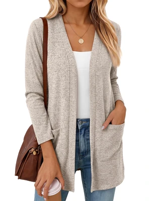 LILLUSORY Womens Lightweight Long Cardigans Fall Clothes CoffeeGrey L | Buttery-Soft Knit, Open Front, Dual Patch Pockets, Wide Band Trim, Fluid Drape, Office Layering or Travel LILLUSORY Womens Lightweight Long Cardigans Fall Clothes CoffeeGrey L | Buttery-Soft Knit, Open Front, Dual Patch Pockets, Wide Band Trim, Fluid Drape, Office Layering or Travel