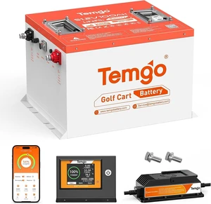 TEMGO 48V 100Ah Lithium Golf Cart Battery, 51.2V LiFePO4 Deep Cycle Battery with 200A Smart BMS, Metal Case, APP Monitoring, LCD Display & 56.8V 18A Charger TEMGO 48V 100Ah Lithium Golf Cart Battery, 51.2V LiFePO4 Deep Cycle Battery with 200A Smart BMS, Metal Case, APP Monitoring, LCD Display & 56.8V 18A Charger