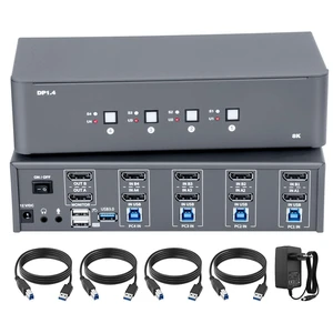 KVM Switch 2 Monitors 4 Computers, 8k Displayport Switch with USB 3.0, Jack, 4 Computers Share a Set of Keyboard, Mouse, Support Windows/Mac/Linux (Dual Monitor) KVM Switch 2 Monitors 4 Computers, 8k Displayport Switch with USB 3.0, Jack, 4 Computers Share a Set of Keyboard, Mouse, Support Windows/Mac/Linux (Dual Monitor)