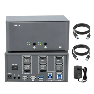 KVM Switch 3 Monitors 2 Computers, 8k Displayport Switch with USB 3.0, Jack, 2 Computers Share a Set of Keyboard, Mouse, Support Windows/Mac/Linux (Triple Monitor) KVM Switch 3 Monitors 2 Computers, 8k Displayport Switch with USB 3.0, Jack, 2 Computers Share a Set of Keyboard, Mouse, Support Windows/Mac/Linux (Triple Monitor)
