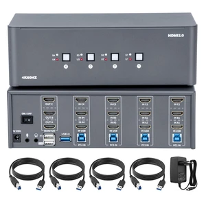 KVM Switch 3 Monitors 4 Computers,HDMI 4k@60Hz KVM Switch with 4 USB 3.0 Port and 3.5mm Audio,2 Computers Share One Set of Leyboard, Mouse and 1 Monitors,Supports Windows/Mac/Linux, Plug-and-Play KVM Switch 3 Monitors 4 Computers,HDMI 4k@60Hz KVM Switch with 4 USB 3.0 Port and 3.5mm Audio,2 Computers Share One Set of Leyboard, Mouse and 1 Monitors,Supports Windows/Mac/Linux, Plug-and-Play