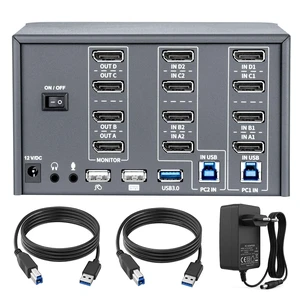 KVM Switch 4 Monitors 2 Computers, 8k Displayport Switch with USB 3.0, Jack, 4 Computers Share a Set of Keyboard, Mouse, Support Windows/Mac/Linux (Quad Monitor) KVM Switch 4 Monitors 2 Computers, 8k Displayport Switch with USB 3.0, Jack, 4 Computers Share a Set of Keyboard, Mouse, Support Windows/Mac/Linux (Quad Monitor)