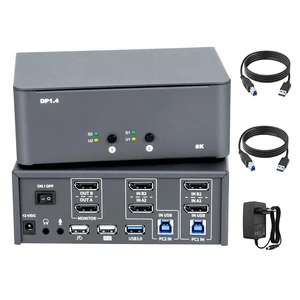 KVM Switch 2 Monitors 2 Computers, 8k Displayport Switch with USB 3.0, Jack, 2 Computers Share a Set of Keyboard, Mouse, Support Windows/Mac/Linux (Dual Monitor) KVM Switch 2 Monitors 2 Computers, 8k Displayport Switch with USB 3.0, Jack, 2 Computers Share a Set of Keyboard, Mouse, Support Windows/Mac/Linux (Dual Monitor)