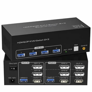 KVM Switch 3 Monitors 2 Computers, HDMI 2.1 + 2X DisplayPort 1.4, 8K@60Hz 4K@120Hz, 4 USB 3.0 Ports, Extended/Copy Mode, Share Keyboard Mouse Printer, Triple Monitor KVM KVM Switch 3 Monitors 2 Computers, HDMI 2.1 + 2X DisplayPort 1.4, 8K@60Hz 4K@120Hz, 4 USB 3.0 Ports, Extended/Copy Mode, Share Keyboard Mouse Printer, Triple Monitor KVM