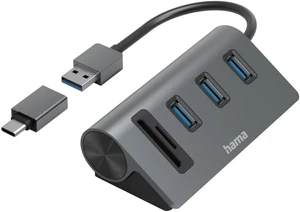 Hama USB Hub/Reader Cards, 5 Ports, 3X USB-A, SD, microSD, with Adapter. USB-A, 10 Year Warranty, Grey Hama USB Hub/Reader Cards, 5 Ports, 3X USB-A, SD, microSD, with Adapter. USB-A, 10 Year Warranty, Grey