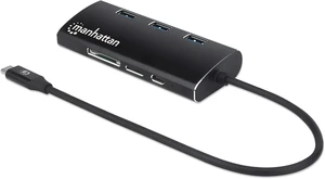 Manhattan USB-C Dock/Hub with Card Reader, Ports (x6): Ethernet, HDMI, USB-A (x3) and USB-C, with Power Delivery to USB-C Port (100W), Cable 30cm, Aluminium, Black, Three Year Warranty, Retail Box Manhattan USB-C Dock/Hub with Card Reader, Ports (x6): Ethernet, HDMI, USB-A (x3) and USB-C, with Power Delivery to USB-C Port (100W), Cable 30cm, Aluminium, Black, Three Year Warranty, Retail Box