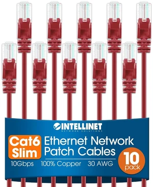 Intellinet Cat6 Slim UTP Ethernet Patch Cable 10-Pack, 14 ft, Red Intellinet Cat6 Slim UTP Ethernet Patch Cable 10-Pack, 14 ft, Red