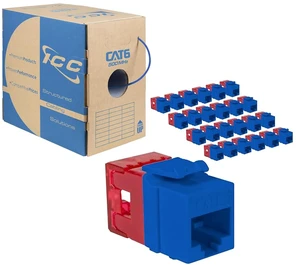 ICC Cat6 Riser Bulk Ethernet Cable & Keystone Jack Bundle 1000ft UTP Cable with 25 Jacks, Blue ICC Cat6 Riser Bulk Ethernet Cable & Keystone Jack Bundle 1000ft UTP Cable with 25 Jacks, Blue