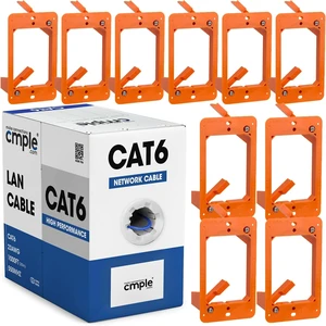 Cmple - Blue Cat6 Cable 1000ft Bulk LAN Ethernet Cord 23AWG CMR Riser 10 Gbps 550 MHz + 10 Pack 1 Gang Low Voltage Drywall Mounting Bracket Bundle Cmple - Blue Cat6 Cable 1000ft Bulk LAN Ethernet Cord 23AWG CMR Riser 10 Gbps 550 MHz + 10 Pack 1 Gang Low Voltage Drywall Mounting Bracket Bundle