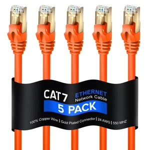 Maximm Flat Cat7 Ethernet Cable SFTP Shielded Orange 100ft 5-Pack Maximm Flat Cat7 Ethernet Cable SFTP Shielded Orange 100ft 5-Pack