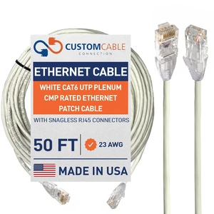 Custom Cable Connection 50 Foot White Cat6 UTP Plenum CMP Rated Ethernet Patch Cable Custom Cable Connection 50 Foot White Cat6 UTP Plenum CMP Rated Ethernet Patch Cable