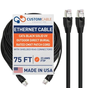 75ft CAT6 Black Solid UV Outdoor Direct Burial Rated CMXT Patch Cord 75ft CAT6 Black Solid UV Outdoor Direct Burial Rated CMXT Patch Cord