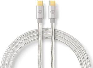 Nedis USB Cable - USB 2.0 - USB-C Male - USB-C Male - 100 W - 480 Mbps - Gold-Plated - 2.00 m - Round - Braided / Nylon - Silver - Packaging with Window Nedis USB Cable - USB 2.0 - USB-C Male - USB-C Male - 100 W - 480 Mbps - Gold-Plated - 2.00 m - Round - Braided / Nylon - Silver - Packaging with Window
