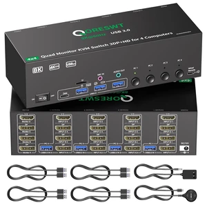 KVM Switch 4 Monitors 4 Computers HDMI + DisplayPort with Audio KVM Switch 4 Monitors 4 Computers HDMI + DisplayPort with Audio
