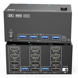 KVM Switch 4 Monitors 2 Computers HDMI + DisplayPort, KCEVE DP 2 Computer Switcher, Support 8K@30Hz/4k@144Hz for 4 PC Share 4 Display and 4 USB 3.0 Devices KVM Switch 4 Monitors 2 Computers HDMI + DisplayPort, KCEVE DP 2 Computer Switcher, Support 8K@30Hz/4k@144Hz for 4 PC Share 4 Display and 4 USB 3.0 Devices