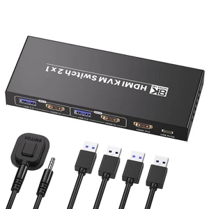8K60Hz 4K120Hz HDMI KVM Switch 1 Monitor 2 Computers, 2 Port KVM Switch for Controlling 2 PCs with 1 Monitor, Keyboard and Mouse, 4 Port USB 3.0 for Peripheral 8K60Hz 4K120Hz HDMI KVM Switch 1 Monitor 2 Computers, 2 Port KVM Switch for Controlling 2 PCs with 1 Monitor, Keyboard and Mouse, 4 Port USB 3.0 for Peripheral