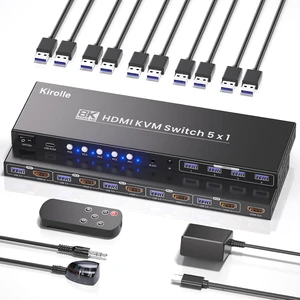 5 Port HDMI KVM Switch, 8K@60Hz 4K@120Hz KVM Switch 1 Monitor 5 Computers for Controlling 5 PCs with 1 Set of Keyboard, Mouse and Monitor 5 Port HDMI KVM Switch, 8K@60Hz 4K@120Hz KVM Switch 1 Monitor 5 Computers for Controlling 5 PCs with 1 Set of Keyboard, Mouse and Monitor