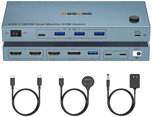 USB C KVM Switch 4K@60Hz,Dual Monitor USB C HDMI DP KVM Switch for 1 PC and 1 Laptop Sharing 2 Monitor and 4 USB3.0 Devices, PD Power for Laptop with Wired Remote Control and USB Cables, Silver 12cm USB C KVM Switch 4K@60Hz,Dual Monitor USB C HDMI DP KVM Switch for 1 PC and 1 Laptop Sharing 2 Monitor and 4 USB3.0 Devices, PD Power for Laptop with Wired Remote Control and USB Cables, Silver 12cm