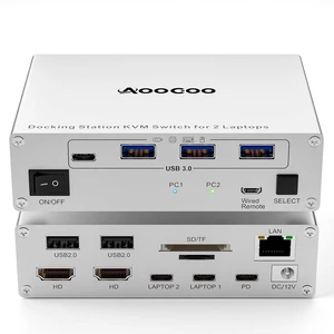 USB C KVM Switch 2 Monitors 2 Laptops,4K @60Hz MST Dual Monitor KVM Switch for 2 Computer, 100W PD and 1G Ethernet,Wired Remote Control and USB C Cables,Silver 11 cm USB C KVM Switch 2 Monitors 2 Laptops,4K @60Hz MST Dual Monitor KVM Switch for 2 Computer, 100W PD and 1G Ethernet,Wired Remote Control and USB C Cables,Silver 11 cm