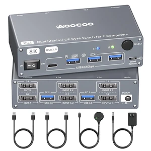 Displayport KVM Switch 2 Computers 2 Monitors, 8K@60Hz/4K@240Hz Dual Monitor KVM Switch for 2 PCs Share 2 Monitors, with 4 USB3.0 Ports, USB Cables and Power Adapter,Grey 12cm DP KVM Displayport KVM Switch 2 Computers 2 Monitors, 8K@60Hz/4K@240Hz Dual Monitor KVM Switch for 2 PCs Share 2 Monitors, with 4 USB3.0 Ports, USB Cables and Power Adapter,Grey 12cm DP KVM