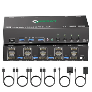 KVM Switch 3 Monitors 4 PC with Audio, HDMI DisplayPort Triple Monitor KVM Switcher 4 Computers 3 Monitors, Support 8K30Hz/4k60/4k144Hz, Suitable for Office, Gaming, Programmer Setup KVM Switch 3 Monitors 4 PC with Audio, HDMI DisplayPort Triple Monitor KVM Switcher 4 Computers 3 Monitors, Support 8K30Hz/4k60/4k144Hz, Suitable for Office, Gaming, Programmer Setup
