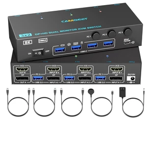 8K@60Hz KVM Switch 2 Monitors 3 Computers Displayport and HDMI 4K@144Hz,Camgeet Dual Monitor KVM Switch 3 Computers with 4 USB 3.0 Ports for Keyboard,Mouse Wired Remote,Adapter and USB Cables Included 8K@60Hz KVM Switch 2 Monitors 3 Computers Displayport and HDMI 4K@144Hz,Camgeet Dual Monitor KVM Switch 3 Computers with 4 USB 3.0 Ports for Keyboard,Mouse Wired Remote,Adapter and USB Cables Included