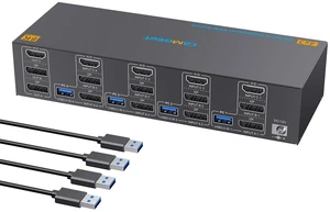 8K@60Hz/4K@144Hz KVM Switch 3 Monitors 4 Computers, HDMI Displayport KVM Switches Triple Monitor for 4 Computer Share 3 Monitor and 4 USB3.0 Port, Wired Remote and 4 USB Cables Included 8K@60Hz/4K@144Hz KVM Switch 3 Monitors 4 Computers, HDMI Displayport KVM Switches Triple Monitor for 4 Computer Share 3 Monitor and 4 USB3.0 Port, Wired Remote and 4 USB Cables Included