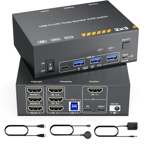 HDMI KVM Switch 3 Monitors for 1 Laptop 1 Desktop, USB 3.0 KVM Switch 3 Monitor 2 Computer MST USB C HDMI KVM 4K@60Hz,PD 87W, Power Adapter, Wired Remote(4K USB C HDMI 2 in 3 Out KVM) HDMI KVM Switch 3 Monitors for 1 Laptop 1 Desktop, USB 3.0 KVM Switch 3 Monitor 2 Computer MST USB C HDMI KVM 4K@60Hz,PD 87W, Power Adapter, Wired Remote(4K USB C HDMI 2 in 3 Out KVM)
