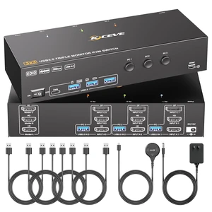 KVM Switch 3 Monitors 3 Computers 4K@60Hz,EDID Simulation,HDMI Displayport Triple Monitor KVM Switch,3 Monitor KVM with 4 USB 3.0 Ports for Keyboard Mouse, Wired Remote and 3 USB3.0 Cables Included KVM Switch 3 Monitors 3 Computers 4K@60Hz,EDID Simulation,HDMI Displayport Triple Monitor KVM Switch,3 Monitor KVM with 4 USB 3.0 Ports for Keyboard Mouse, Wired Remote and 3 USB3.0 Cables Included