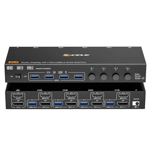 4 Port HDMI Displayport KVM Switch 4 Computers 2 Monitors, 8K@60Hz/4K@144Hz Dual Monitor KVM Switch Share 4 USB 3.0 Devices, Mirror/Extended Mode, with Wired Remote and Power Adapter 4 Port HDMI Displayport KVM Switch 4 Computers 2 Monitors, 8K@60Hz/4K@144Hz Dual Monitor KVM Switch Share 4 USB 3.0 Devices, Mirror/Extended Mode, with Wired Remote and Power Adapter