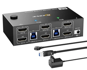 HDMI KVM Switch 2 Computers 2 Monitor 8K@60Hz, USB3.0 KVM Switches for 2 PC Share 2 Monitor and USB3.0 Devices, with USB Cables,Controller and Power Adapter HDMI KVM Switch 2 Computers 2 Monitor 8K@60Hz, USB3.0 KVM Switches for 2 PC Share 2 Monitor and USB3.0 Devices, with USB Cables,Controller and Power Adapter