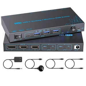 KVM Switch 3 Monitors 2 Laptops, 4K@60Hz USB C Dual Monitor KVM Switcher with PD Charging Function for 2 Computer Share 3 Display-2 HDMI + 1 DP, No Driver Required KVM Switch 3 Monitors 2 Laptops, 4K@60Hz USB C Dual Monitor KVM Switcher with PD Charging Function for 2 Computer Share 3 Display-2 HDMI + 1 DP, No Driver Required
