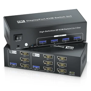 8K60Hz 4K120Hz Displayport KVM Switch 3 Monitors 2 Computers, USB 3.0 DP KVM Switch for 2 Computers Share 1 Set of Keyboard, Mouse, Printer and 3 Monitors, 4 Port USB 3.0 for Peripheral Sharing 8K60Hz 4K120Hz Displayport KVM Switch 3 Monitors 2 Computers, USB 3.0 DP KVM Switch for 2 Computers Share 1 Set of Keyboard, Mouse, Printer and 3 Monitors, 4 Port USB 3.0 for Peripheral Sharing