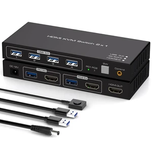 HDMI KVM Switch 1 Monitor 2 Computers 4K@60Hz KVM Switches with 4 USB 3.0 Hub Ports External Switch Button HDMI KVM Switch 1 Monitor 2 Computers 4K@60Hz KVM Switches with 4 USB 3.0 Hub Ports External Switch Button