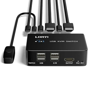 8K@60Hz USB KVM Switch HDMI 2.1, 1 Monitor 2 Computers; 4K@120Hz USB Switcher HDMI 2.0 with Remote Control, 2 Input 1 Output, 4 USB 2.0 Ports, 2 USB Cables and 1 Desktop Controller 8K@60Hz USB KVM Switch HDMI 2.1, 1 Monitor 2 Computers; 4K@120Hz USB Switcher HDMI 2.0 with Remote Control, 2 Input 1 Output, 4 USB 2.0 Ports, 2 USB Cables and 1 Desktop Controller