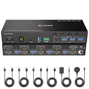 4 Port KVM Switch 2 Monitors 4 Computers Displayport HDMI EDID Emulation Audio RS232,4K@60Hz KVM Switch 4 PC Share Dual Monitor and 4 USB 3.0 Peripherals,with Wired Remote,12V Adapter and 4 USB Cable 4 Port KVM Switch 2 Monitors 4 Computers Displayport HDMI EDID Emulation Audio RS232,4K@60Hz KVM Switch 4 PC Share Dual Monitor and 4 USB 3.0 Peripherals,with Wired Remote,12V Adapter and 4 USB Cable