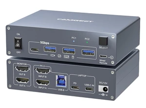 USB C KVM Switch 2 Monitors 1 Laptop 1 Desktop 4K@60Hz, HDMI Dual Monitor KVM Switch 2 Computers Share 2 Monitors and 4 USB3.0 Ports, 80W PD Charging, Wired Remote,USB-C Cable and 12V Adapter Included USB C KVM Switch 2 Monitors 1 Laptop 1 Desktop 4K@60Hz, HDMI Dual Monitor KVM Switch 2 Computers Share 2 Monitors and 4 USB3.0 Ports, 80W PD Charging, Wired Remote,USB-C Cable and 12V Adapter Included