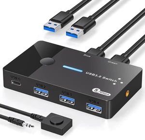 USB 3.0 Switch 2 Computers Keyboard Mouse Switcher USB A Hub Switches Selector for 2 PC or Laptop Share 3 USB A Ports and 1 USB C Port with Extended Controller USB 3.0 Switch 2 Computers Keyboard Mouse Switcher USB A Hub Switches Selector for 2 PC or Laptop Share 3 USB A Ports and 1 USB C Port with Extended Controller