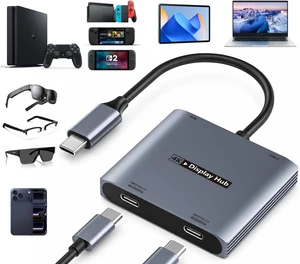 4-in-1 Dual USB-C Display Hub for AR Glasses & Switch 2, 4K@60Hz, 100W PD 4-in-1 Dual USB-C Display Hub for AR Glasses & Switch 2, 4K@60Hz, 100W PD