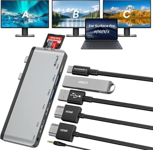 Surface Pro 13/11/10/9/X USB C Hub with Dual 4K@60Hz HDMI, USB-C Thunerbolt 4 (8K Display+Data+100W Charging), 2*USB 3.0, SD/TF, 3.5mm Audio, Surface Pro 11 Adapter, Plug and Play Surface Pro 13/11/10/9/X USB C Hub with Dual 4K@60Hz HDMI, USB-C Thunerbolt 4 (8K Display+Data+100W Charging), 2*USB 3.0, SD/TF, 3.5mm Audio, Surface Pro 11 Adapter, Plug and Play