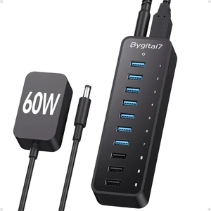 10-in-1 Powered USB 3.0 Hub 10-Port with 60W Power Adapter, 10-in-1 Powered USB 3.0 Hub 10-Port with 60W Power Adapter,