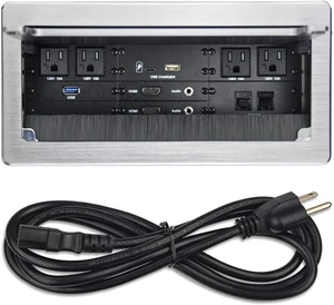 Connectivity Box with 4 AC Power+2 HDMI+2 Audio +2 LAN+1 USB-A Charger +1 USB-C Charger +1 USB3.0 Data with 5.58ft Power Cord for Conference Room (Silver) Connectivity Box with 4 AC Power+2 HDMI+2 Audio +2 LAN+1 USB-A Charger +1 USB-C Charger +1 USB3.0 Data with 5.58ft Power Cord for Conference Room (Silver)