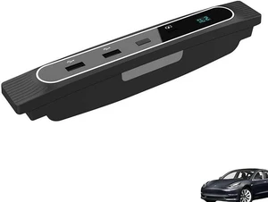 for 2021 2022Tesla Extension Base Model 3/Y Central Hub Extender USB Charging Adapter Accessory PD 27W Multi-Port Hub 3-Port Extension (C+Dual A) with Display With 7-colour LED ( Black) for 2021 2022Tesla Extension Base Model 3/Y Central Hub Extender USB Charging Adapter Accessory PD 27W Multi-Port Hub 3-Port Extension (C+Dual A) with Display With 7-colour LED ( Black)