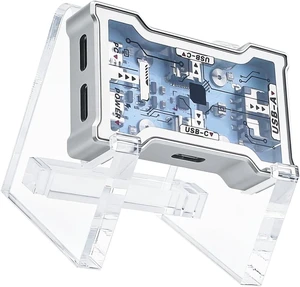 Desktop Access Hub with Stand, Docking Adapter Offering 2 Type-C Ports and USB-a Reach, Clear View Top, Compact Aluminum Build for Worktables Type C Docking Hub Desk Stand Multiport Adapter Two Ports Desktop Access Hub with Stand, Docking Adapter Offering 2 Type-C Ports and USB-a Reach, Clear View Top, Compact Aluminum Build for Worktables Type C Docking Hub Desk Stand Multiport Adapter Two Ports