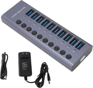 10 Port USB 3.0 Hub 60W with Individual Power Switches LEDs Aluminum Alloy Docking Station 5Gbps 10 Port USB 3.0 Hub 60W with Individual Power Switches LEDs Aluminum Alloy Docking Station 5Gbps