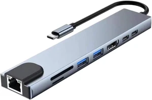 USB 8-in-1 Type-C 3.1 to 4K HDTV Adapter Hub with SD TF RJ45 Card Reader Supports PD Fast USB 8-in-1 Type-C 3.1 to 4K HDTV Adapter Hub with SD TF RJ45 Card Reader Supports PD Fast