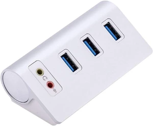 USB C Hub USB 3.0 Hub Powered 3-Port USB 3.0 Extension Splitter Aluminum Data Hub with Double Independent External Audio Port USB C Hub USB 3.0 Hub Powered 3-Port USB 3.0 Extension Splitter Aluminum Data Hub with Double Independent External Audio Port